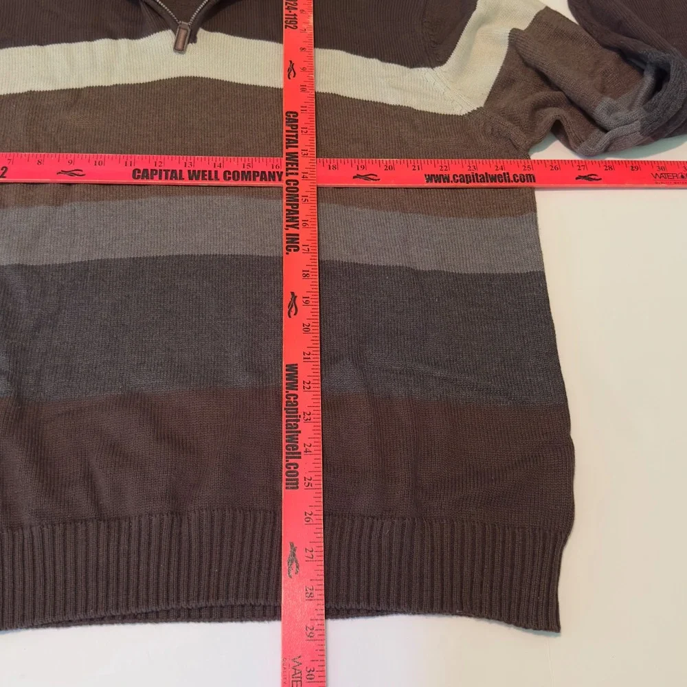 US Polo Assn Quarter Zip Sweater Brown Striped Sherpa Collar XXL